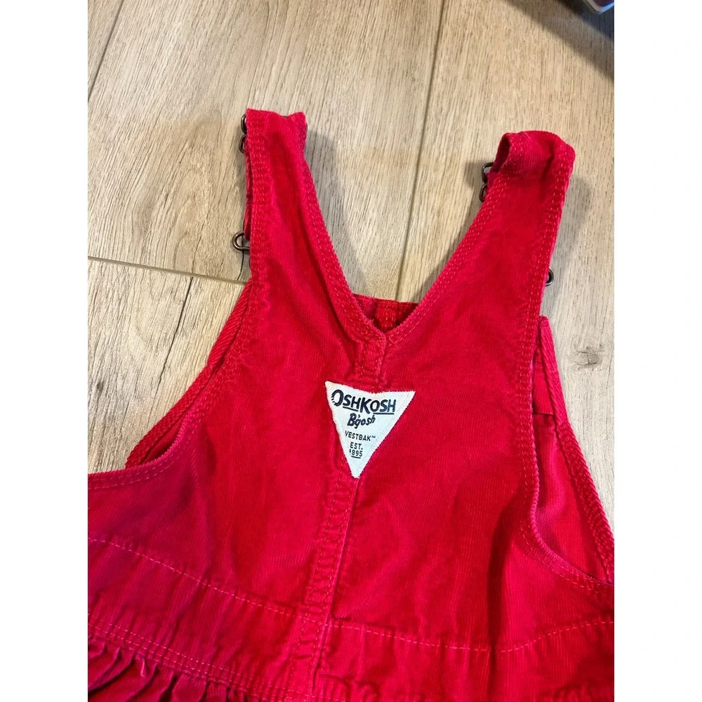 OshKosh B'gosh Girls 5T Red Corduroy Vestbak Overall Dress Jumper 100% Cotton